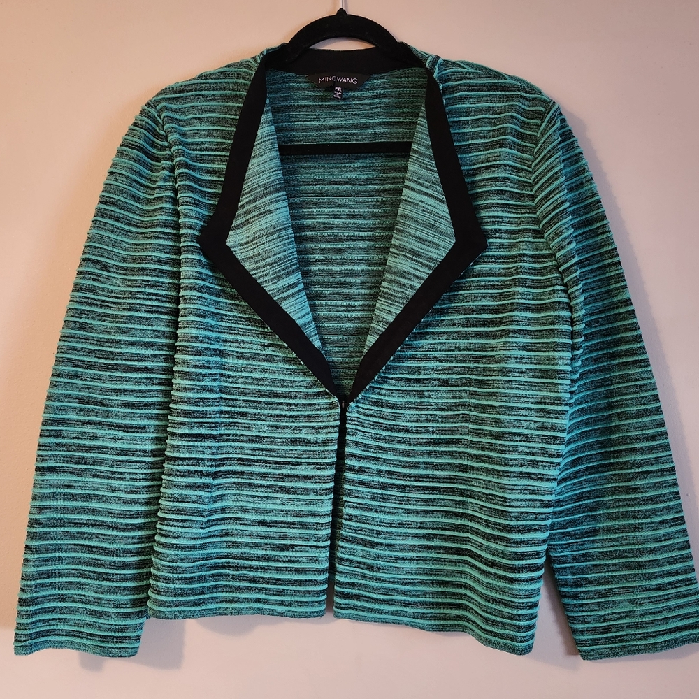 Ming Wang textured knit kelly green blazer